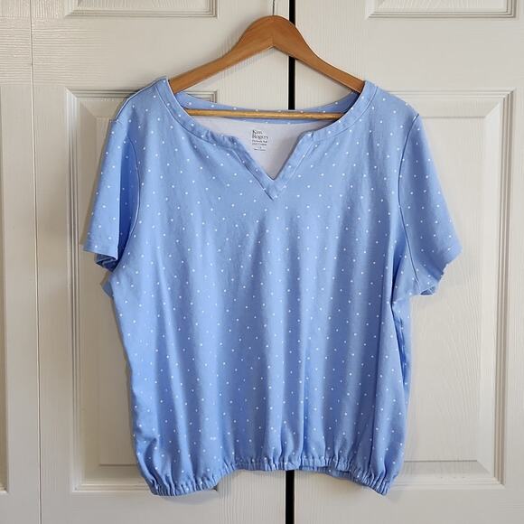 Kim Rogers Set Of 2 Tops Size 1X Blue White Polka-Dot Green Absract 100% Cotton - Picture 2 of 14